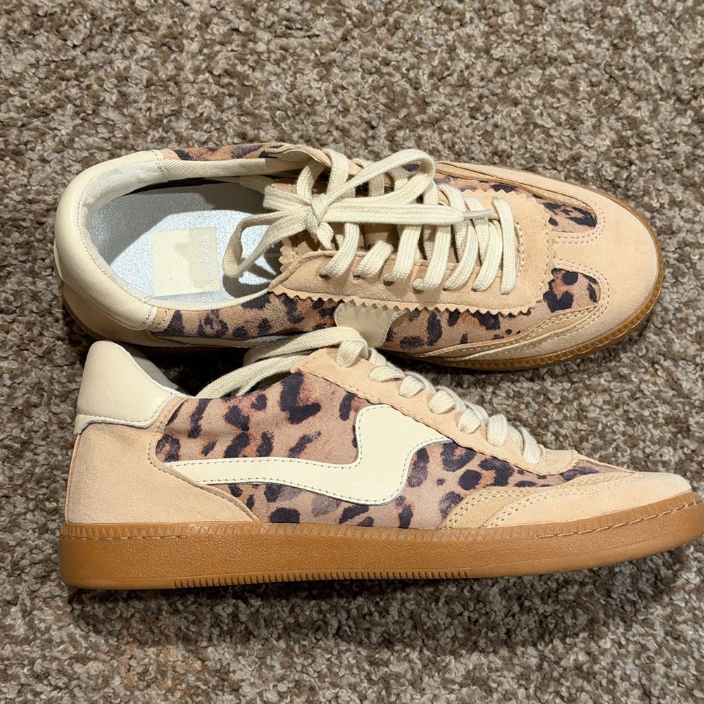 Dolce Vita Tan and Cream Leopard Sneakers